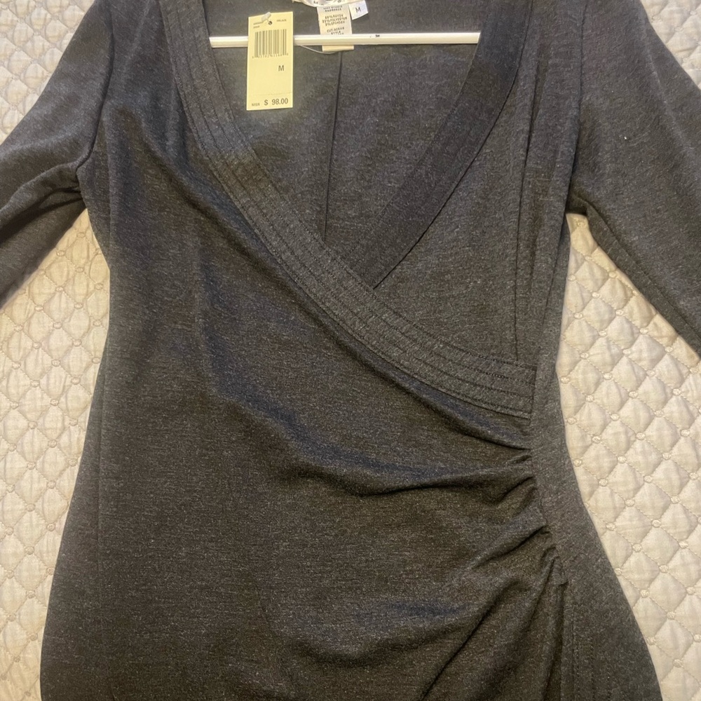 New Max Studio Charcoal Gray V-Neck Dress